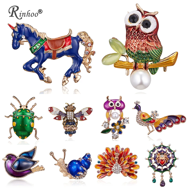 

RINHOO Fashion Jewelry Animal Horse Owl Bee Birds Brooches Pins Vintage Collar Wedding Accessories Jewelry Brooch For Women