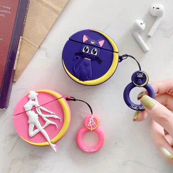 

Bluetooth Earphone Case for Airpods Accessories Protective Cover Bag Anti-lost ring Strap Cute Cartoon Silicone 3D Sailor Moon