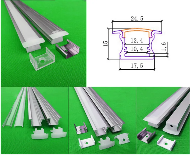 Светодио дный 10 шт./лот светодиодный канал, встроенный алюминиевый профиль W24.5* H12mm с молочным/прозрачная крышка для мм 12 мм 8520 pcb с фитингами