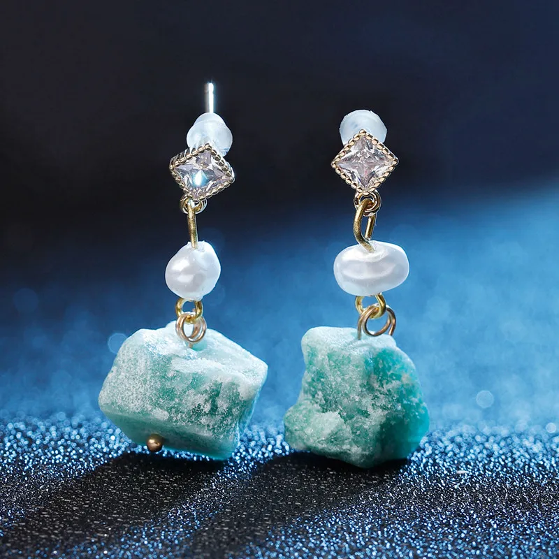 SEDmart, модные серьги-подвески из натурального камня, кварцевые, для женщин, Жемчужное сердце, Druzy Rock, висячие серьги, корейское ювелирное изделие, подарок