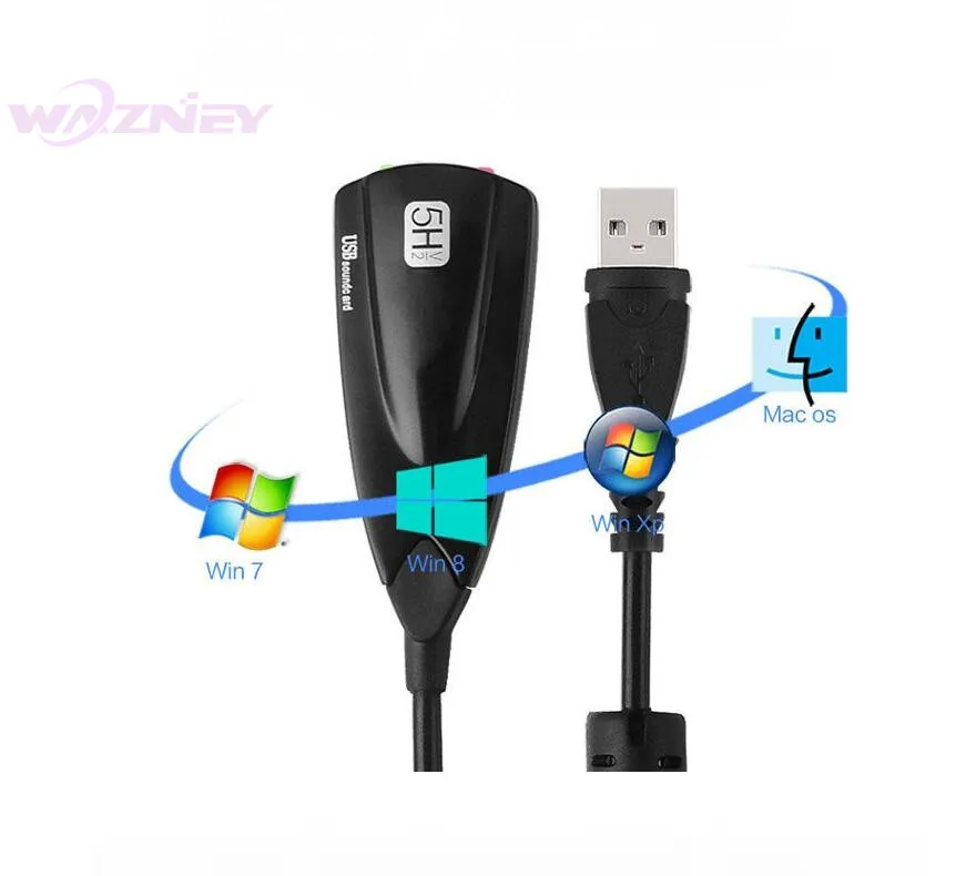 100pc 시베리아 항자성 외부 USB 사운드 카드 7.1 어댑터 5HV2 3D 오디오 헤드셋 마이크 3.5mm 노트북 PC 전문