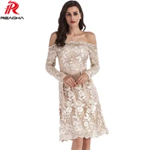 Elegant Embroidery Gold Line Sequins Women Dress Long Sleeves 2018 Spring Autumn Sexy Slash Neck Lace Mesh Fashion Party Dresses