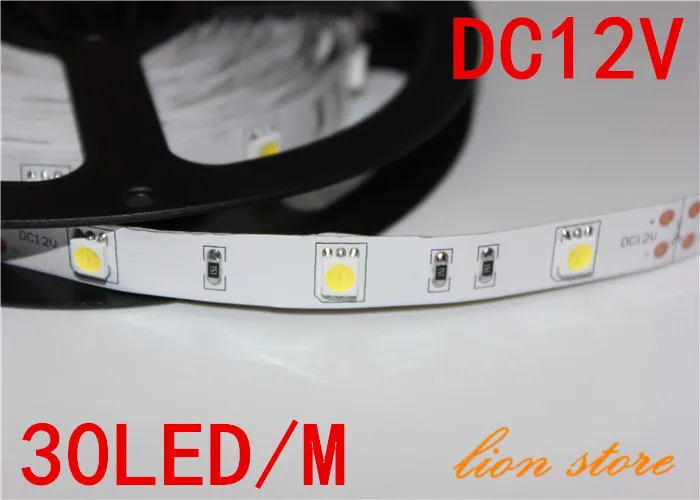 5 м/лот не водонепроницаемый Светодиодные полосы 5050 SMD 12 В гибкий свет 30LED/м, 5 м 150LED, белый, теплый белый, холодный белый синий, зеленый