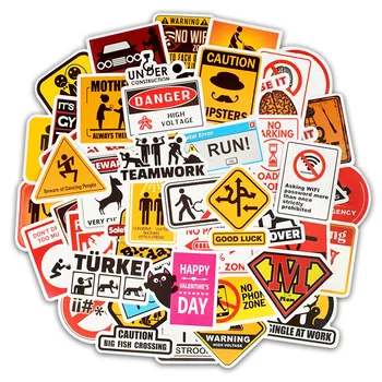 

Etie 50pcs/pack Safety Warning Sign Car Sticker Graffiti Decal Decoration Trolley Case Guitar Fridge Window Motorcycle Wall Desk