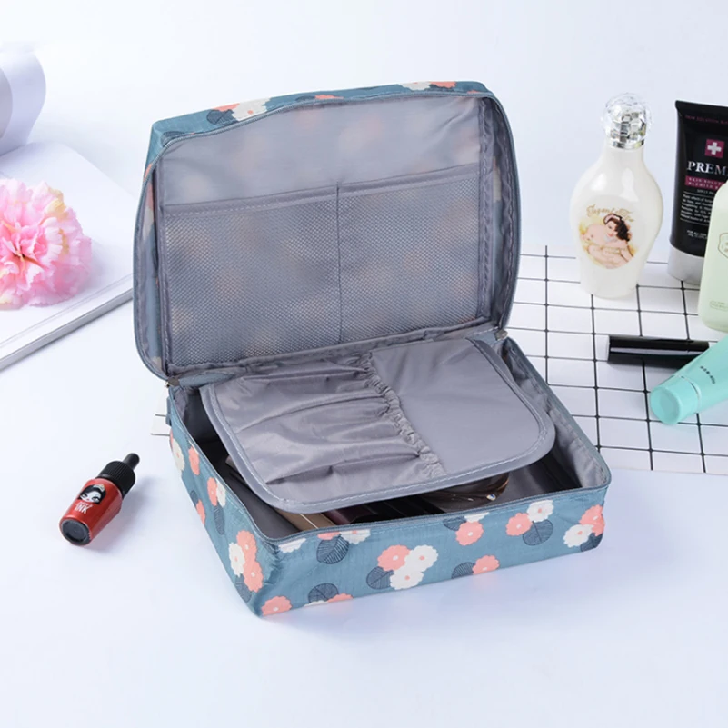 

100% Polyester Waterproof Brand Organizer Travel Cosmetics Bag Packing Cubes Beautician Bags Large Capacity Women Makeup Bags