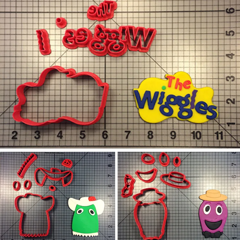

Cartoon Film Character Wiggles Series Cookie Cutter Set Made 3D Printed Fondant Cupcake Top Mould Baking cortadores de fondant