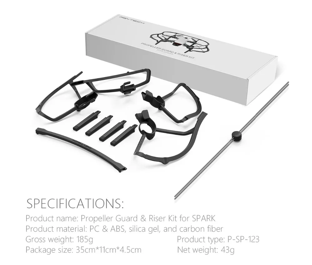 PGYTECH DJI Spark Propeller Guard подъемный комплект ПК и ABS Материал Пропеллер Защита ног посадочный Дрон DJI Spark аксессуары