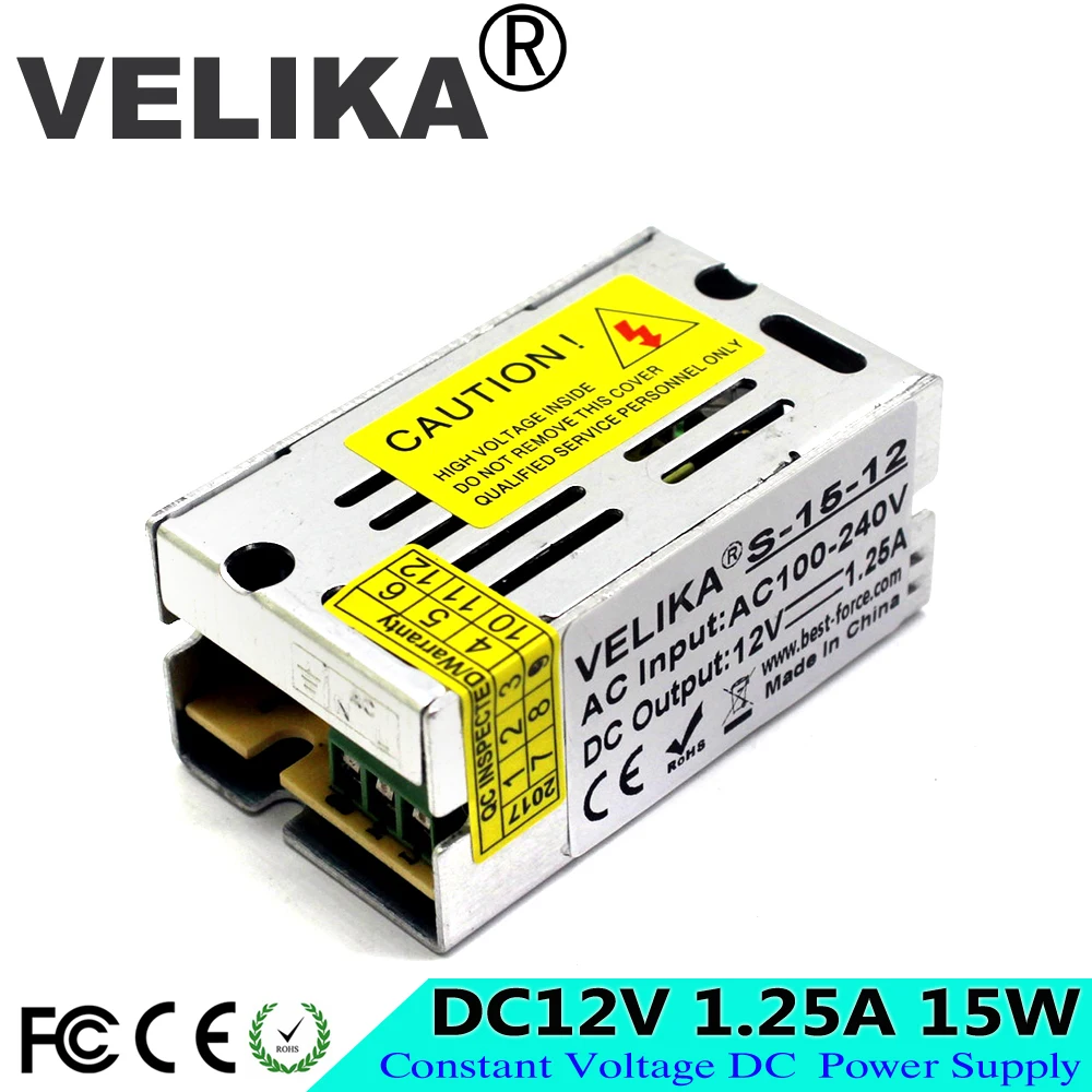 Мини размер импульсный источник питания DC 12V 1.25A 15W Светодиодный драйвер