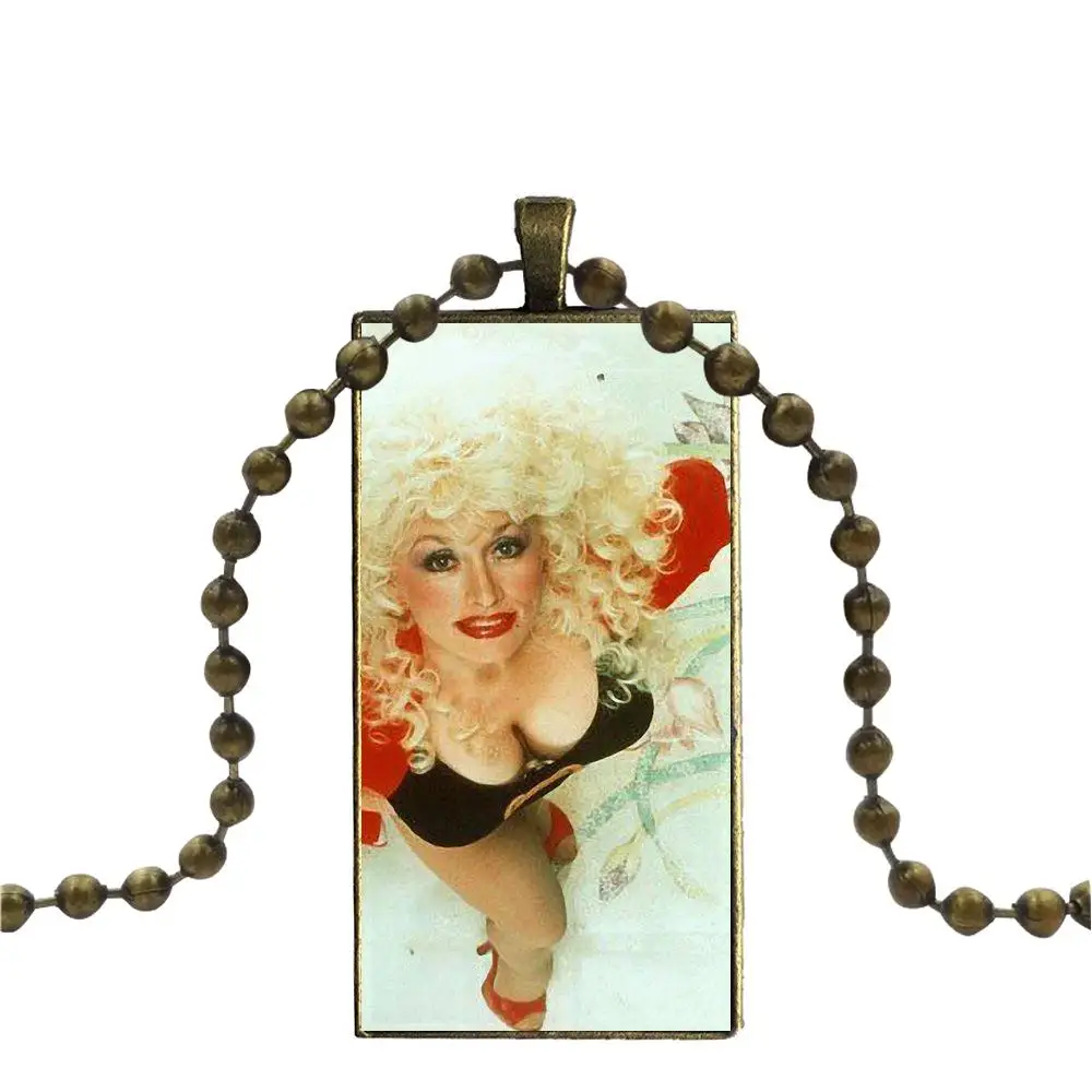 Подвесное ожерелье Dolly Parton со стеклянным кабошоном прямоугольное модное для