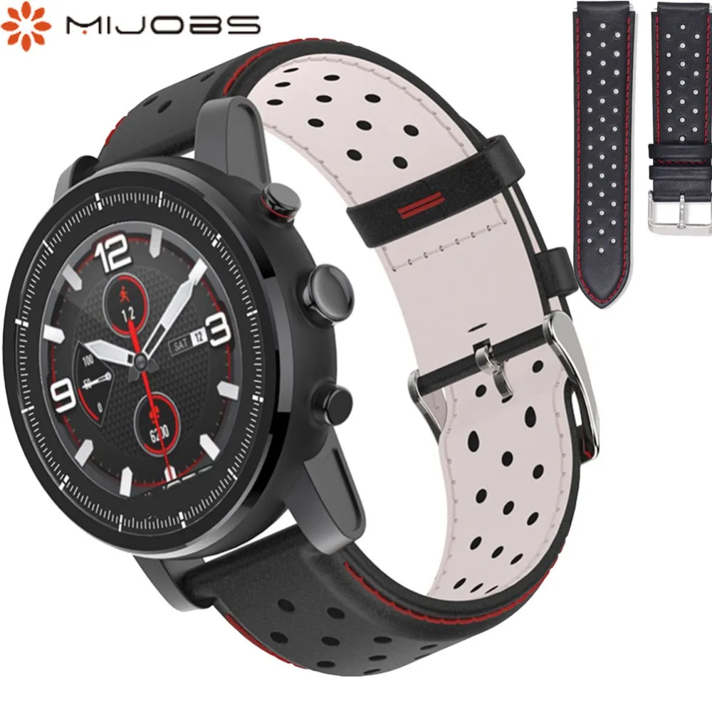 Mijobs 22 мм ремешок для часов Xiaomi Huami Amazfit Stratos Pace 2/2S умные часы из искусственной кожи 20 мм ремешок для Huami Amazfit Bip Youth