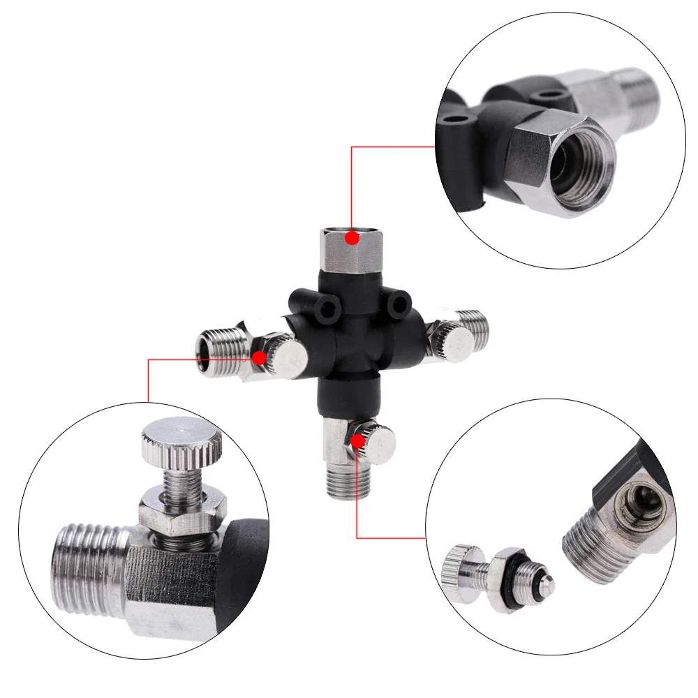 3-Way Airbrush Air Hose Splitter Manifold Airbrush Accessories Multi Use aerografo Airbrush Fittings 1/8" with Adjust Knob Valve