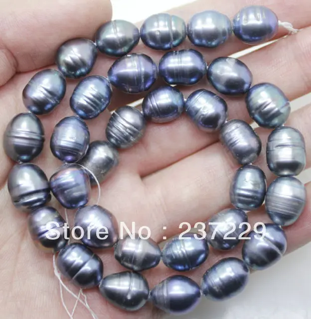 

Wholesale price FREE SHIPPING ^^^^10mm*12mm growth line black pearl loose beads necklace 17-18