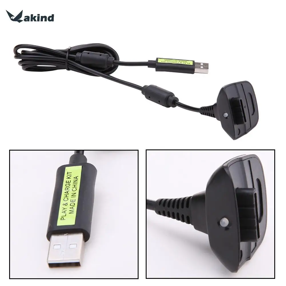 1.8M Wireless Controller Charger Charging Cable Black USB Charge Cord Lead Kit for Xbox 360 Play