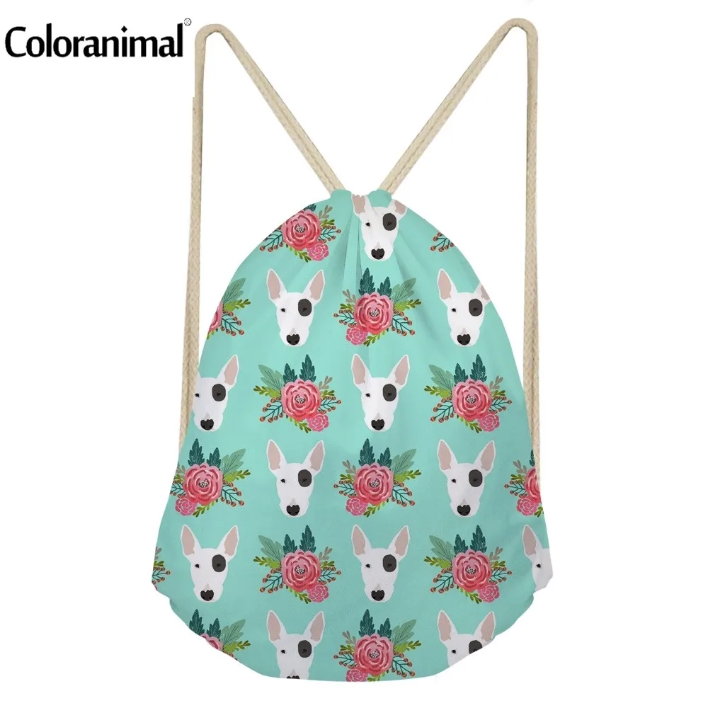 

Coloranimal Cute Dog Bull Terrier Canvas Drawstring Bag Multicolors Backpacks Casual Travel Bags Funny Dog Teenagers Mochilas