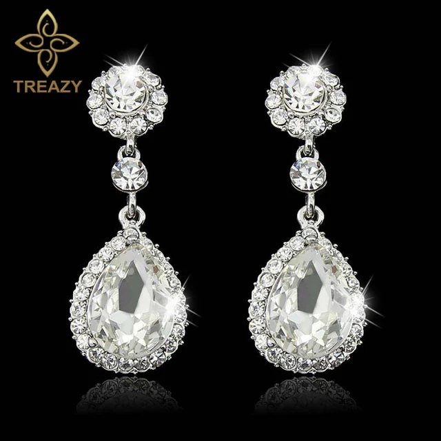 TREAZY Fashion Wedding Jewelry Silver Plated Bridal Dangle Drop