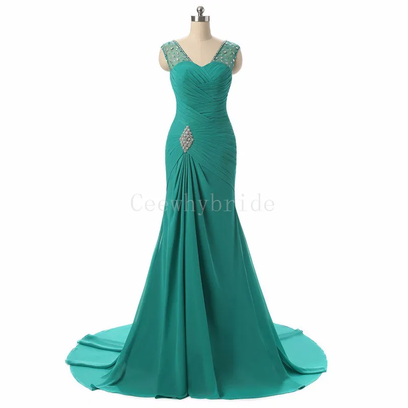 CEEWHY бирюзовое шифоновое вечернее платье платья для выпускного в деловом стиле Вечерние платья расшитые бисером платья vestidos mujer Robe de Soiree