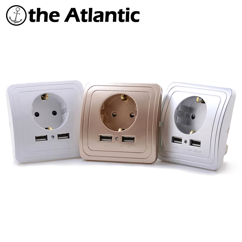 

Wall Sockets Dual USB Port 2A Wall Charger Adapter EU Plug Socket Power Outlet Grounded Electric Wall Charger Outlet USB Plug