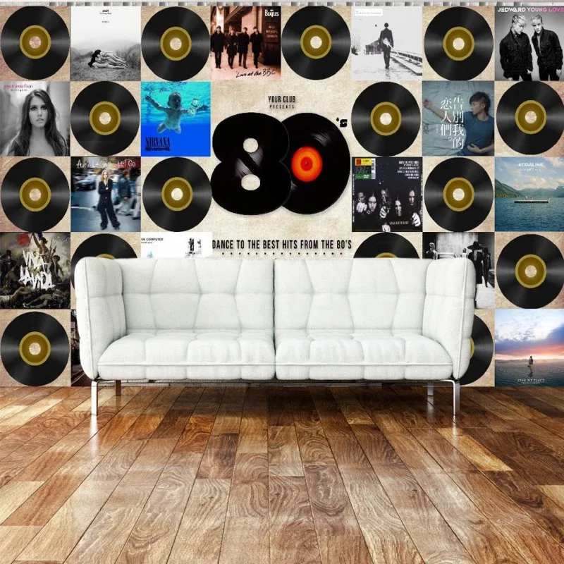

photo wallpaper custom wallpaper Retro Vintage Records Bar TV Wall Backdrop living room bedroom wallpaper mural