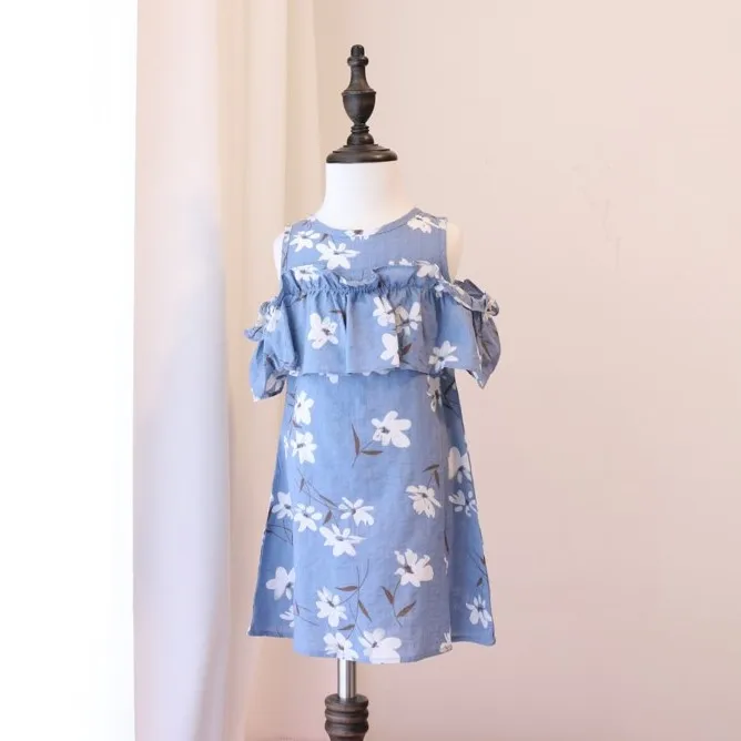 Linen Cotton Strapless A-Line Dress Floral Princess Knee-Length Fashion Style Girls Children Kids Clothing Clothes Spring G2098 | Детская