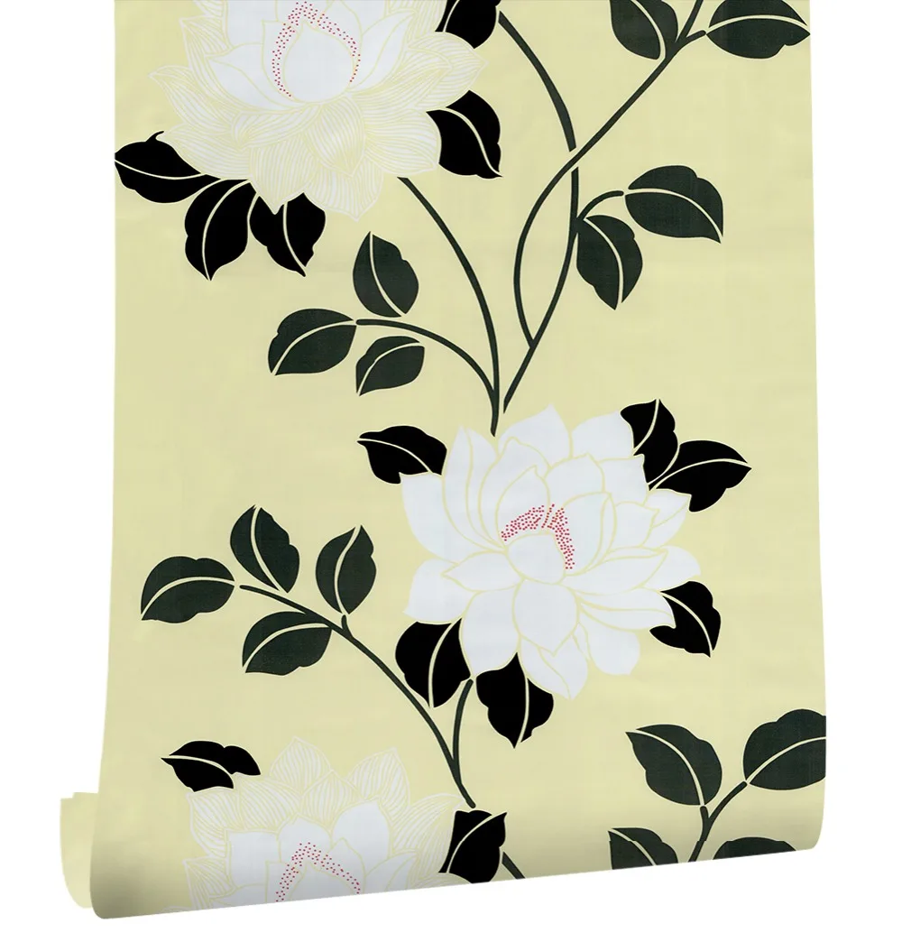 

HaokHome Vintage Flower Floral Damask Self Adhesive Wallpaper Contact paper Yellow Peel and Stick living room Bedroom decor