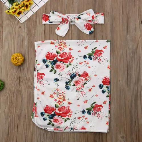 

2019 Floral Sleeping Bag Cotton Newborn Toddler Baby Swaddle Blanket Sleeping Swaddle Muslin Wrap+Headband 2Pcs