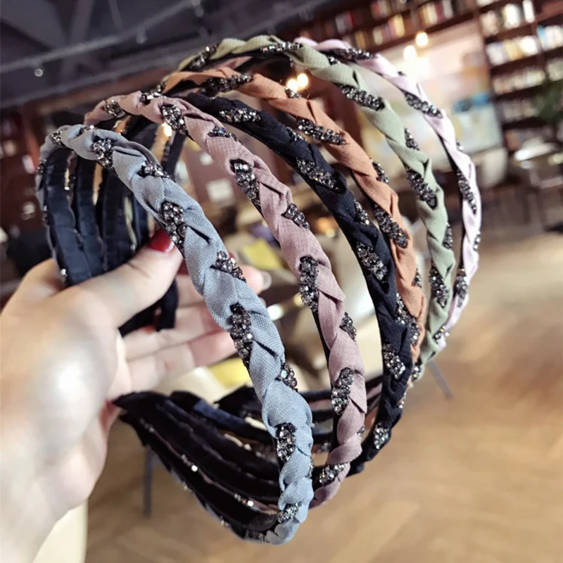

New boutique hair accessories Korean hand-engraved twist braid thin-brimmed headbands hairbands for women diamond hair band hoop