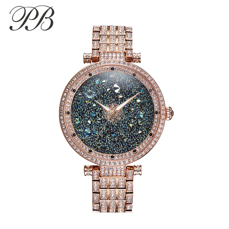 Hot Sell Quartz Watches Luxury PB Brand Women Watch Glitter Shiny Crystal Diamond Rose Gold Ladies Wristwatch Water Proof HL639 Hot Sell Quartz Watches Luxury PB Brand Women Watch Glitter Shiny Crystal Diamond Rose Gold Ladies Wristwatch Water Proof HL639