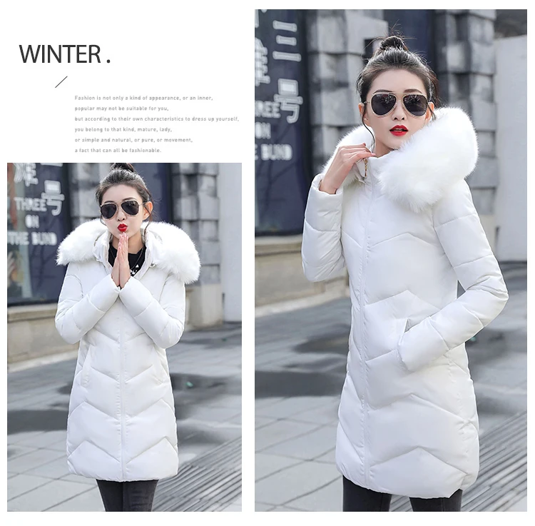 Новая белая женская куртка на меху, зимнее пальто для женщин, утепленная хлопковая куртка, парка для женщин, зимний теплый пуховик с воротником из искусственного меха