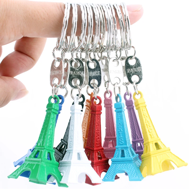 

Wholesale 50pcs/ lot Colorful Metal Keychain Paris Eiffel Tower Model Keyring For Creative Birthday Gift Decoration
