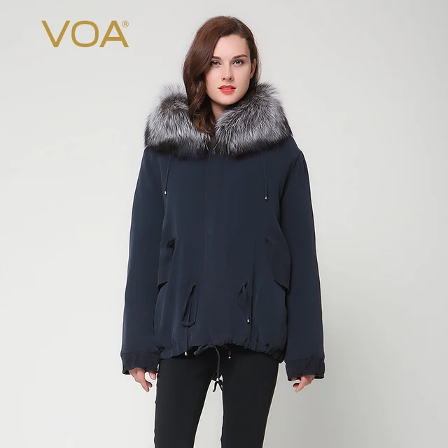 Cheap Ladies regular parkas solid fox fur collar straight sdjusable waist pleated cotton padded jacket VOA 40mm heavy silk parka M5262