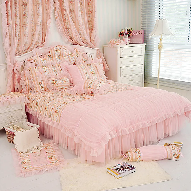 4/6/8 pcs Korean bedding set bedspread bedshirt beautiful princess style bohemian girls bed