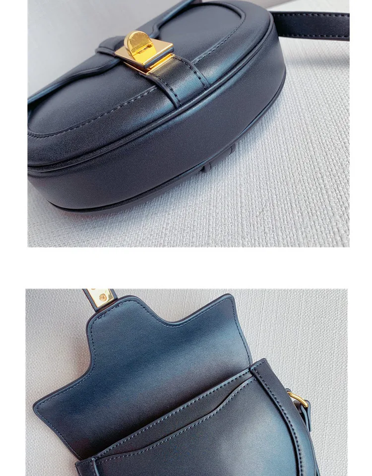 New Saddle bags Top Layer Calfskin Flip Collar Bag Retro Small Trumpet Single Shoulder Oblique Satchel