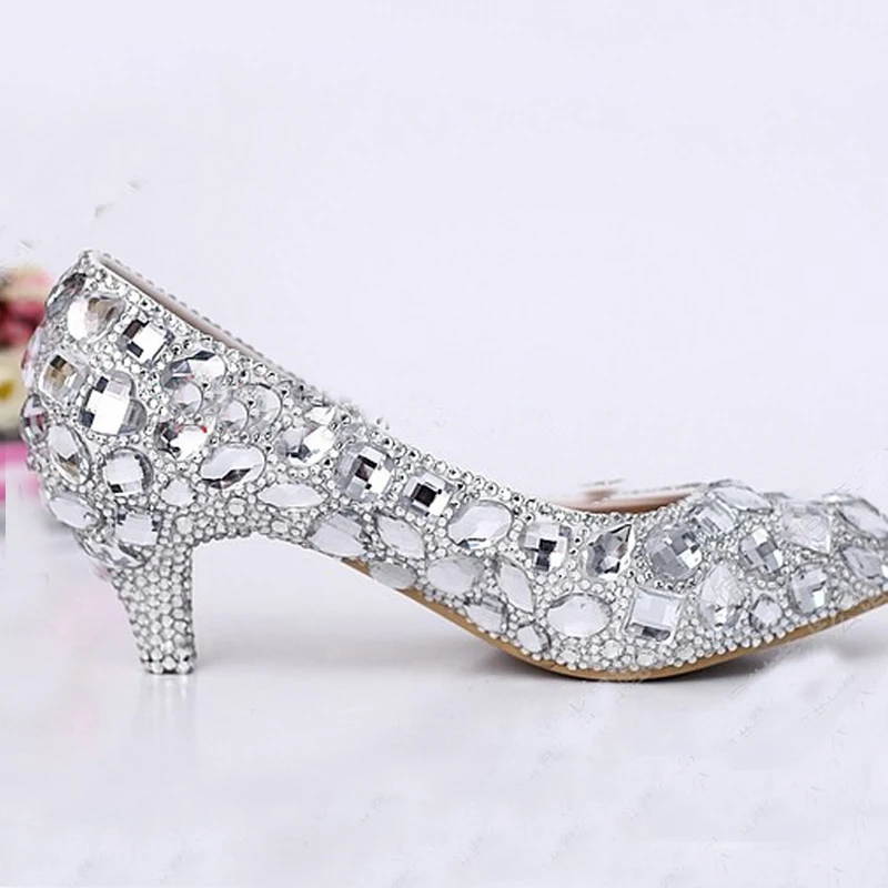 Y Crystal Wedding Dress Shoes 2 Inches Middle Heel Comfortable Y Crystal Wedding Dress Shoes 2 Inches Middle Heel Comfortable Bridal Silver Woman Party Prom Bridesmaid In Women S Pumps From On