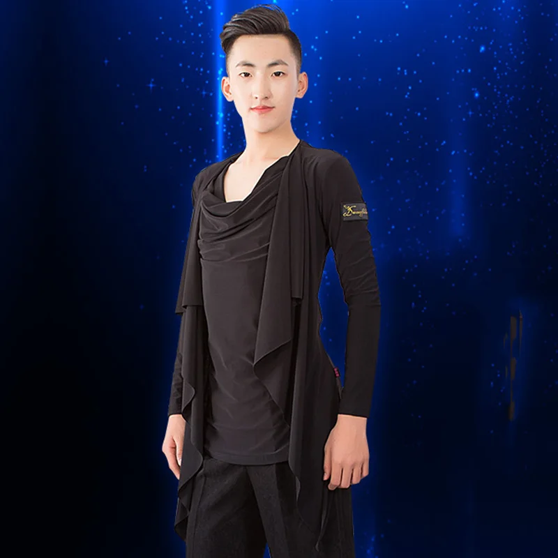 Ballroom Latin Dance Top Men Long Sleeves Competition Cha Cha Rumba Samba Tango Dancing Shirts Male Performance Wear DNV11726