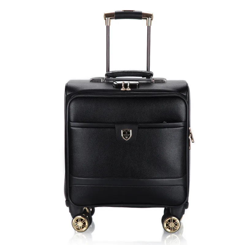 16 inch Suitcases on Wheel PU Rolling Luggage Men Business Trolley mini