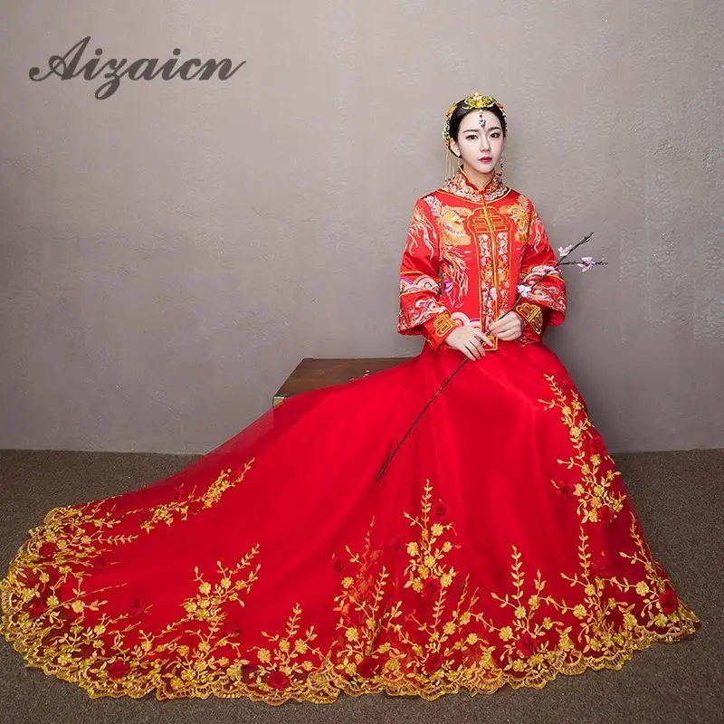2018 Новый китайский стиль Свадебные платья Qipao элегантное красное свадебное