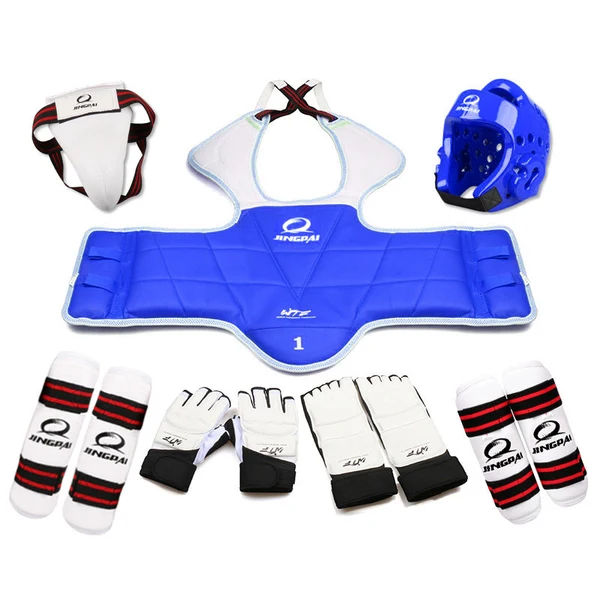 New Adult kids taekwondo thickening wtf taekwondo protection 8pcs taekwondo protector chest protector karate helmet