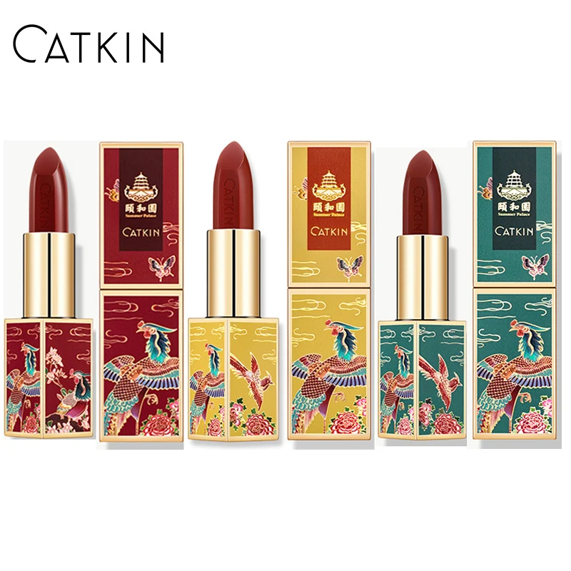 

Women Lipstick Moisturizing Soft Texture Mattee Lipsticks Waterproof Traditional Chinese Emboss Craft Design Lip Makeup 3 Colors
