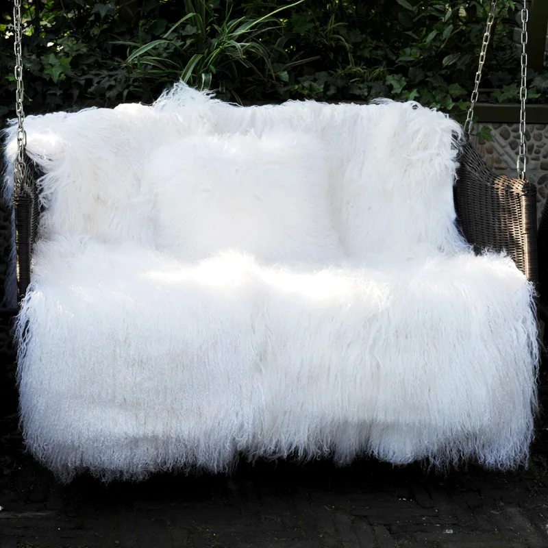 

CX-D-23B Super Soft Long Shaggy Furry Fur Warm Elegant Real Mongolian Lamb Fur Throw Blanket