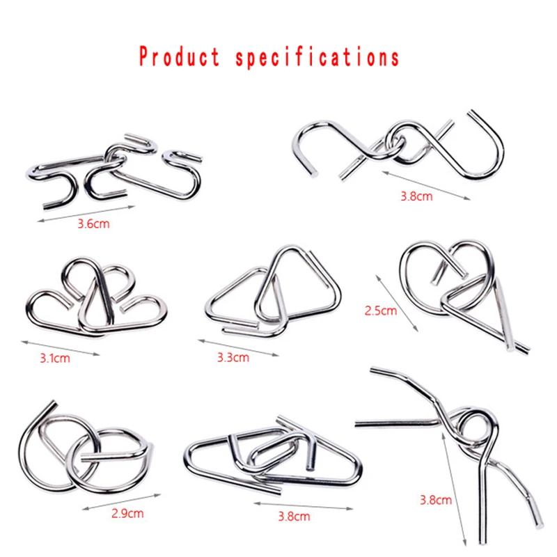 Montessori Materials 8pcs/set Metal Wire Puzzle IQ Mind Brain Teaser Puzzles Game For Adults Kids Gift 3 Styles