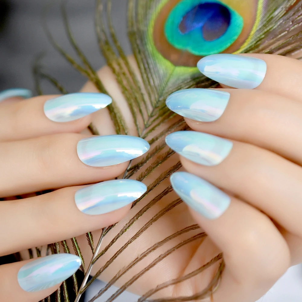 24pcs Symphony Sharp Stiletto Nail Tips Light Blue Medium ...