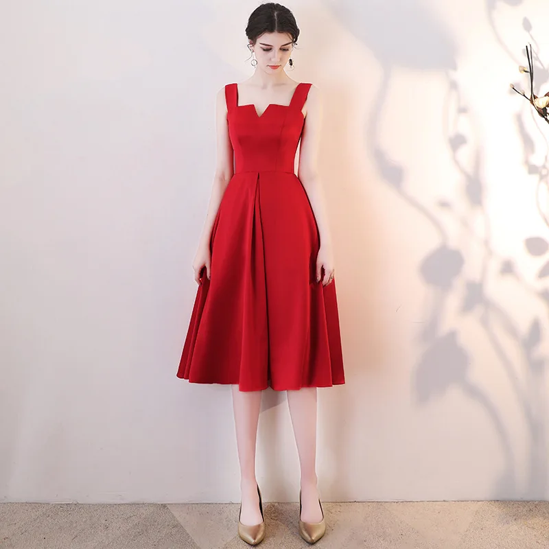 red sleeveless gown