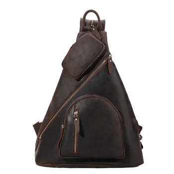 

Tiding Cow Leather Men's Chest Bag Large Capacity Multi-function USB Charging Backpack Designer Messenger Bags Dark Brown 5115