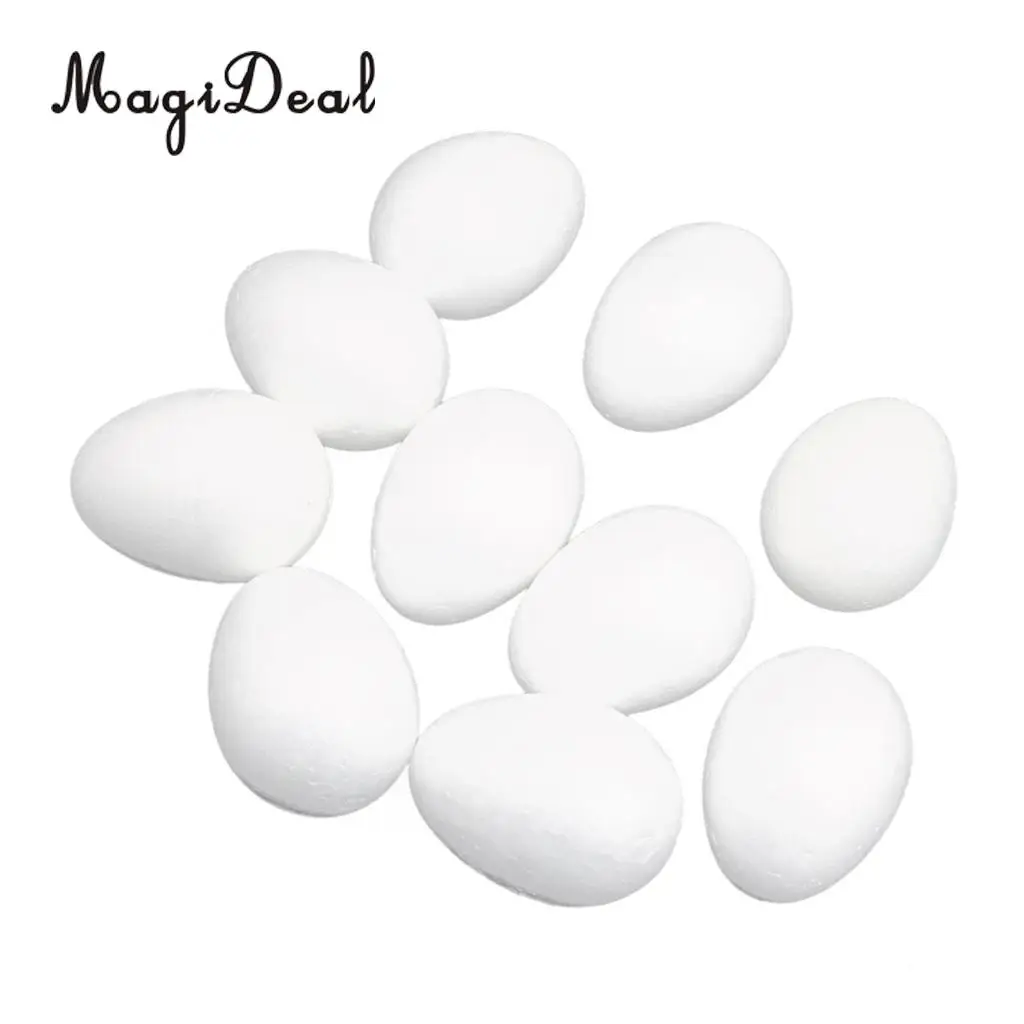 MagiDeal 10Pcs White Modelling Craft Polystyrene Foam Eggs 8cm Colored with Crayon Painting Stick Gouache DIY Christmas Decor