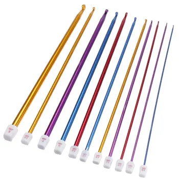 

Hot sale 11pcs 10.6" Multicolour Aluminum TUNISIAN AFGHAN Crochet Hook Knit Needles Set 2-8mm