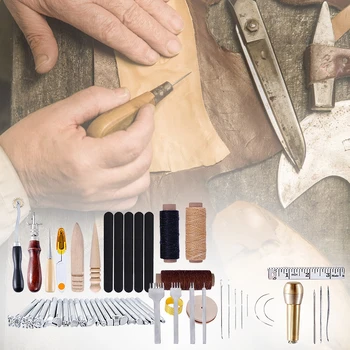 

59pcs Leather Craft Tools Set Professional Hand Sewing Punch Stitching Carving Work Saddle Leathercraft Accessories