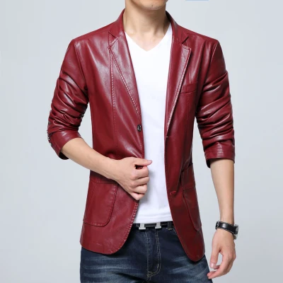 Jaqueta de couro,, кожаная мужская приталенная куртка из мягкой искусственной кожи, Мужская мотоциклетная куртка, весеннее повседневное пальто, мужские белые кожаные куртки - Цвет: Красный
