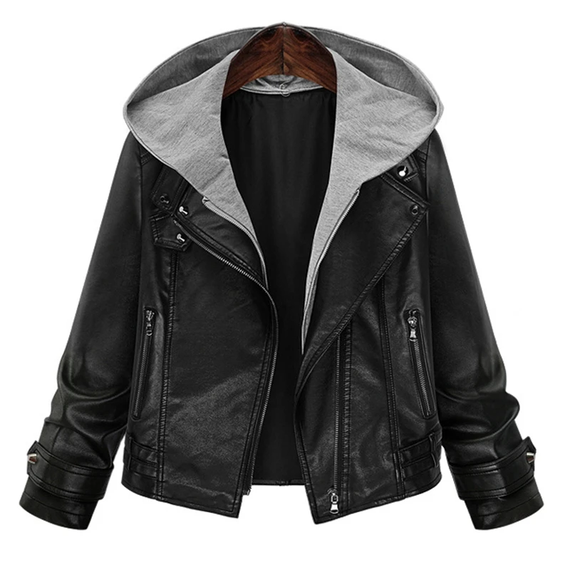 

2017 WOMEN NEW AUTUMN HOODED PU LEATHER JACKET PLUS SIZE 5XL JOKER SLIM LOCOMOTIVE FEMALE COAT HIGH QUALITY HOT SALE ZL321