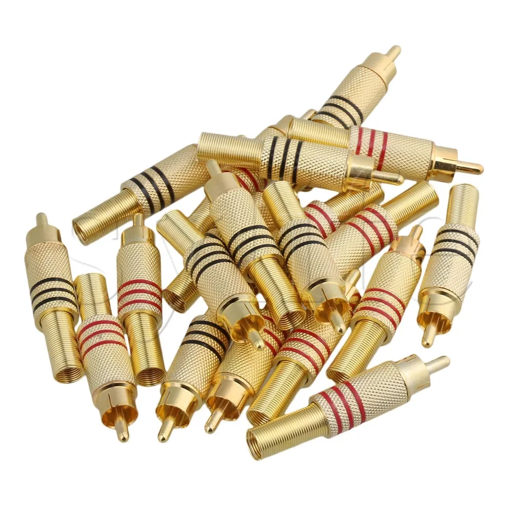 20pcs Gold Plated Copper RCA Plug Locking Solder Plug Connector Metal