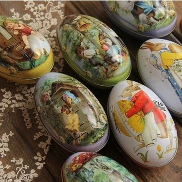 

Easter Egg Painted Eggshel Tin Boxes 4PCS/LOT Pills Case Wedding Candy Can Jewelry Party Accessory Iron Trinket Gift 11*6.5*7CM